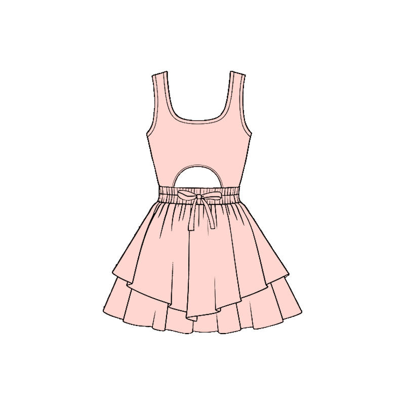 ( Moq 5 ) Preorder Baby Girls Kids Sleeveless Bow Yoga Shorts Pink Dress