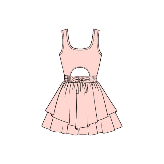 ( Moq 5 ) Preorder Baby Girls Kids Sleeveless Bow Yoga Shorts Pink Dress
