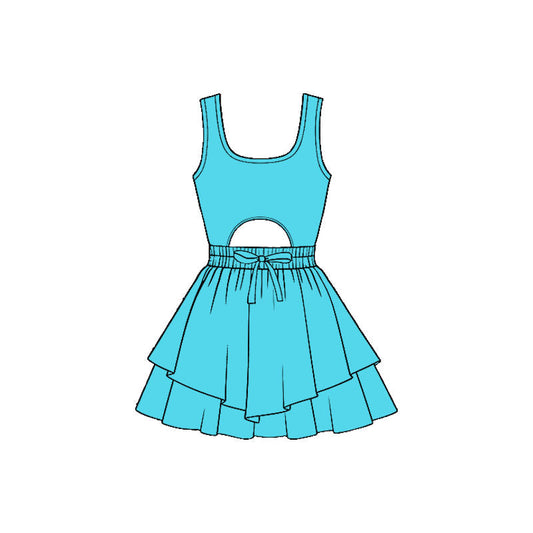 ( Moq 5 ) Preorder Baby Girls Kids Sleeveless Blue Bow Yoga Shorts Dress