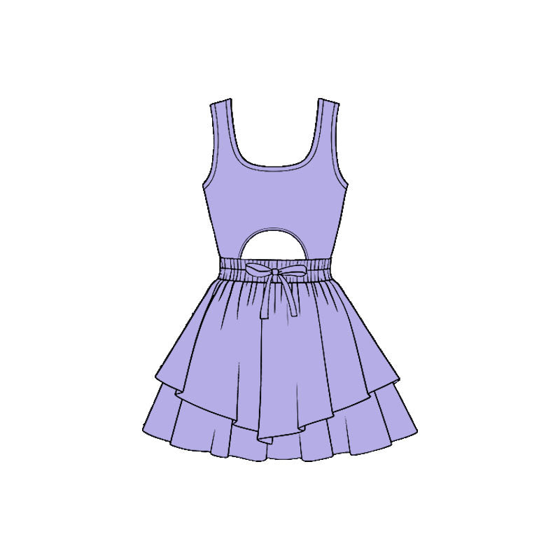 ( Moq 5 ) Preorder Baby Girls Kids Sleeveless Purple Bow Yoga Shorts Dress