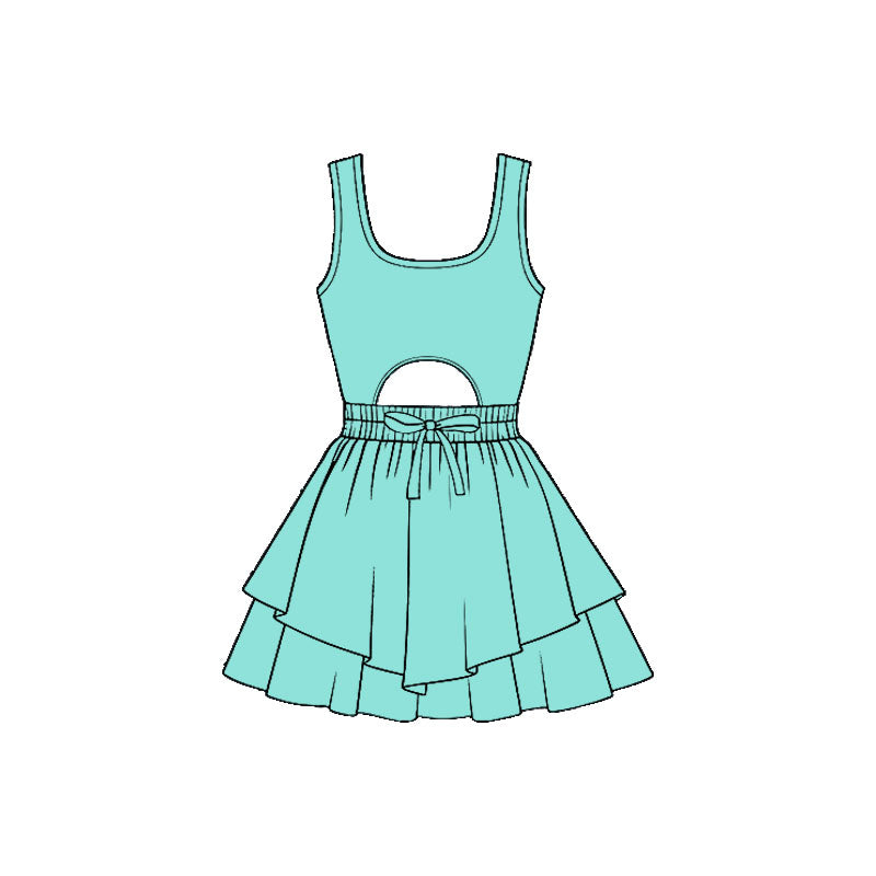( Moq 5 ) Preorder Baby Girls Kids Sleeveless Green Bow Yoga Shorts Dress