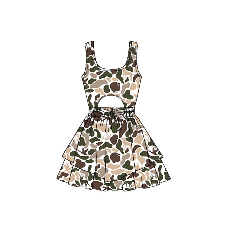 ( Moq 5 ) Preorder Baby Girls Sleeveless Dogs Ducks Deer Camo Hunting Yoga Shorts Dress