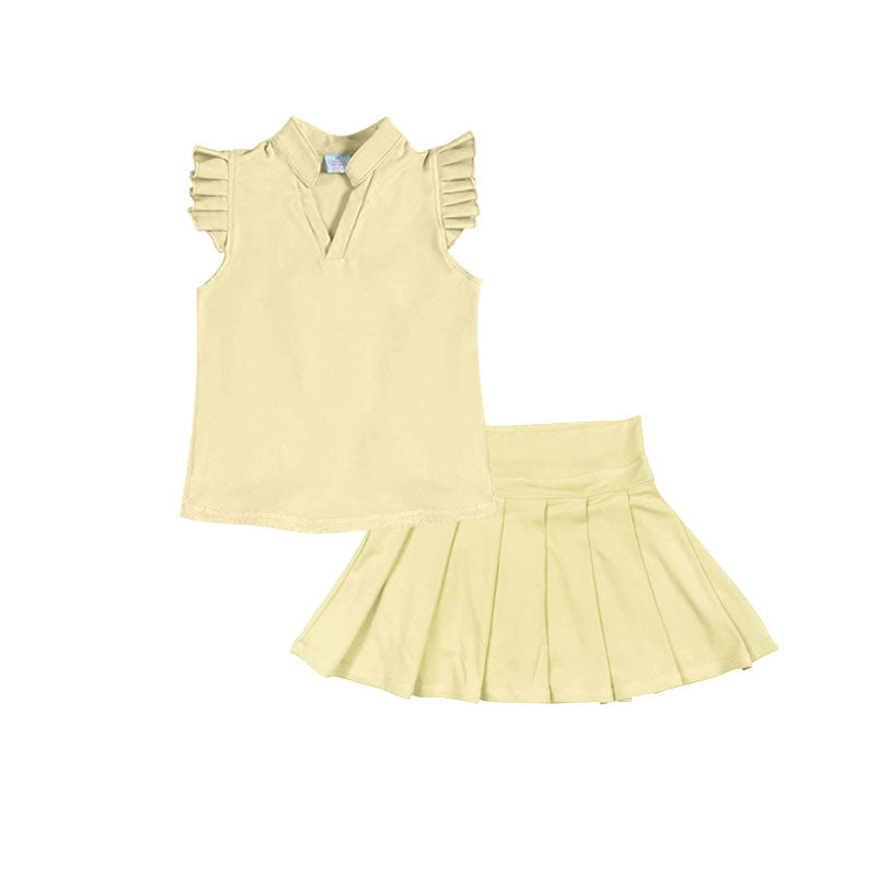 ( Moq 5 ) Preorder Baby Girls Short Sleeves Shirt Shorts Skirt Yoga Yellow Clothes Set