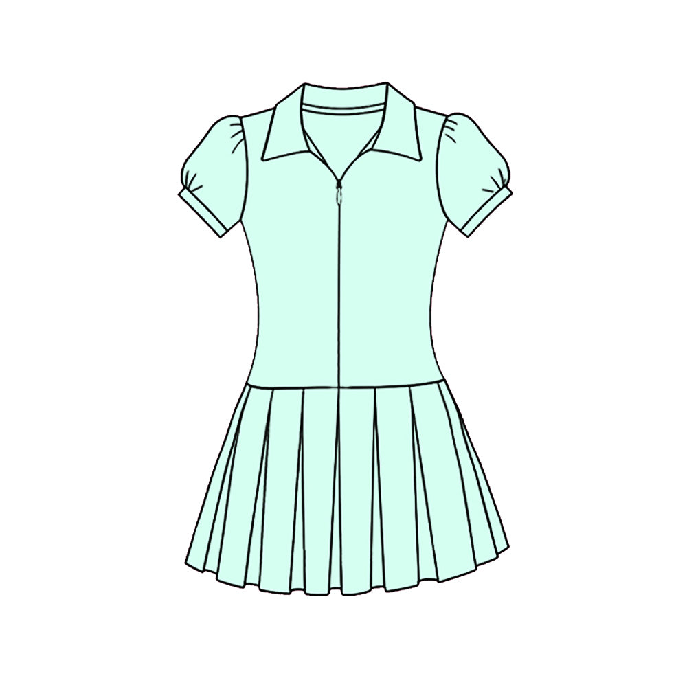 ( Moq 5 ) Preorder Baby Girls Kids Green Short Sleeves Zipper Yoga Knee Length Dress