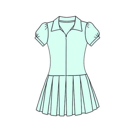 ( Moq 5 ) Preorder Baby Girls Kids Green Short Sleeves Zipper Yoga Knee Length Dress