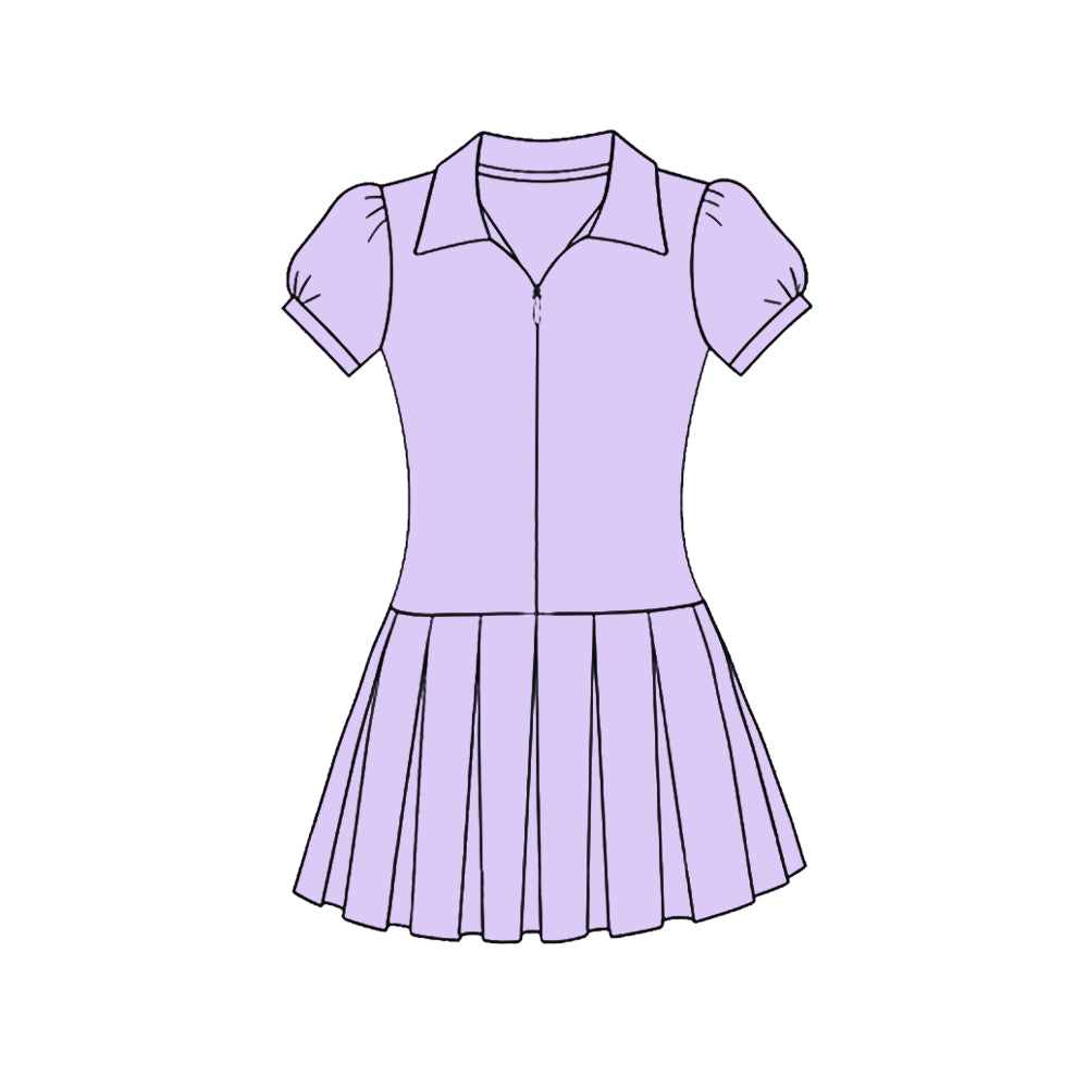 ( Moq 5 ) Preorder Baby Girls Kids Lavender Short Sleeves Zipper Yoga Knee Length Dress