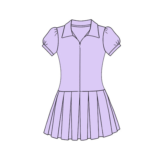 ( Moq 5 ) Preorder Baby Girls Kids Lavender Short Sleeves Zipper Yoga Knee Length Dress