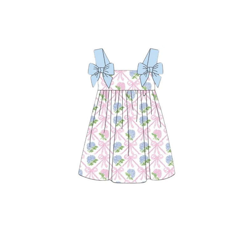 ( Moq 5 ) Preorder Baby Girls Kids Straps Flower Bows Knee Length Dress