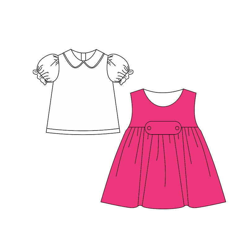 ( Moq 5 ) Preorder Baby Girls Kids White Short Sleeves Shirt Pink Dresses Clothes Set
