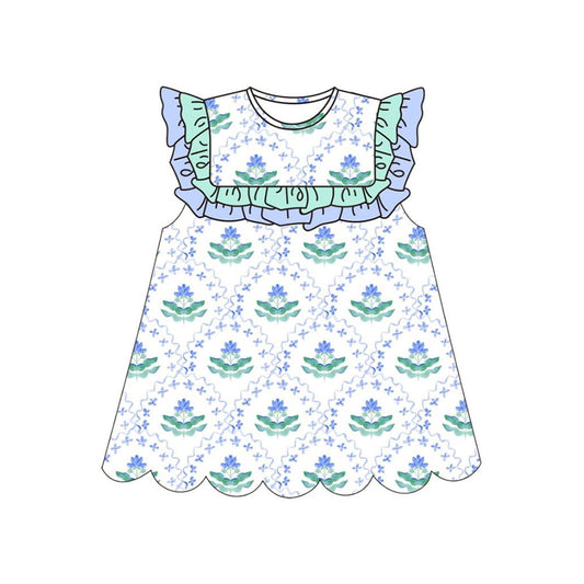 ( Moq 5 ) Preorder Baby Girls Toddler Short Sleeves Flower Ruffle Knee Length Dress