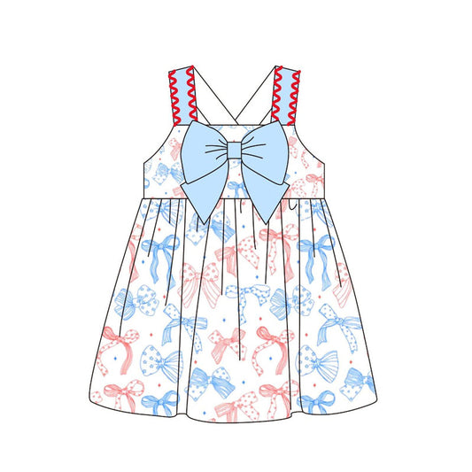 ( Moq 5 ) Preorder Baby Girls Kids Straps Bows Stars 4th of July Knee Length Dress