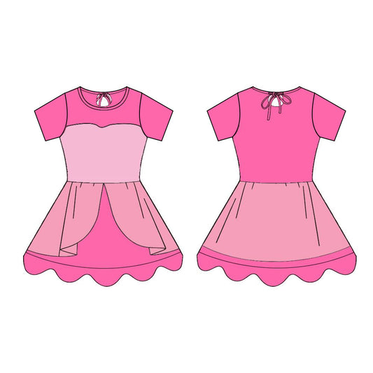 ( Moq 5 ) Preorder Baby Girls Kids Short Sleeves Princess Ruffle Knee Length Yoga Pink Dress