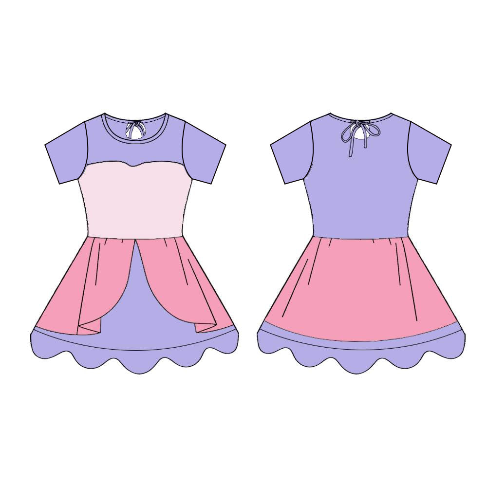 ( Moq 5 ) Preorder Baby Girls Kids Lavender Short Sleeves Princess Ruffle Knee Length Yoga Dress