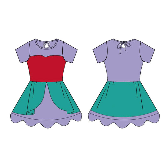 ( Moq 5 ) Preorder Baby Girls Kids Purple Short Sleeves Princess Ruffle Knee Length Yoga Dress