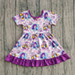 Baby Girls Short Sleeves Singer Characters Purple Bows Ruffle Knee Length Dress RTS