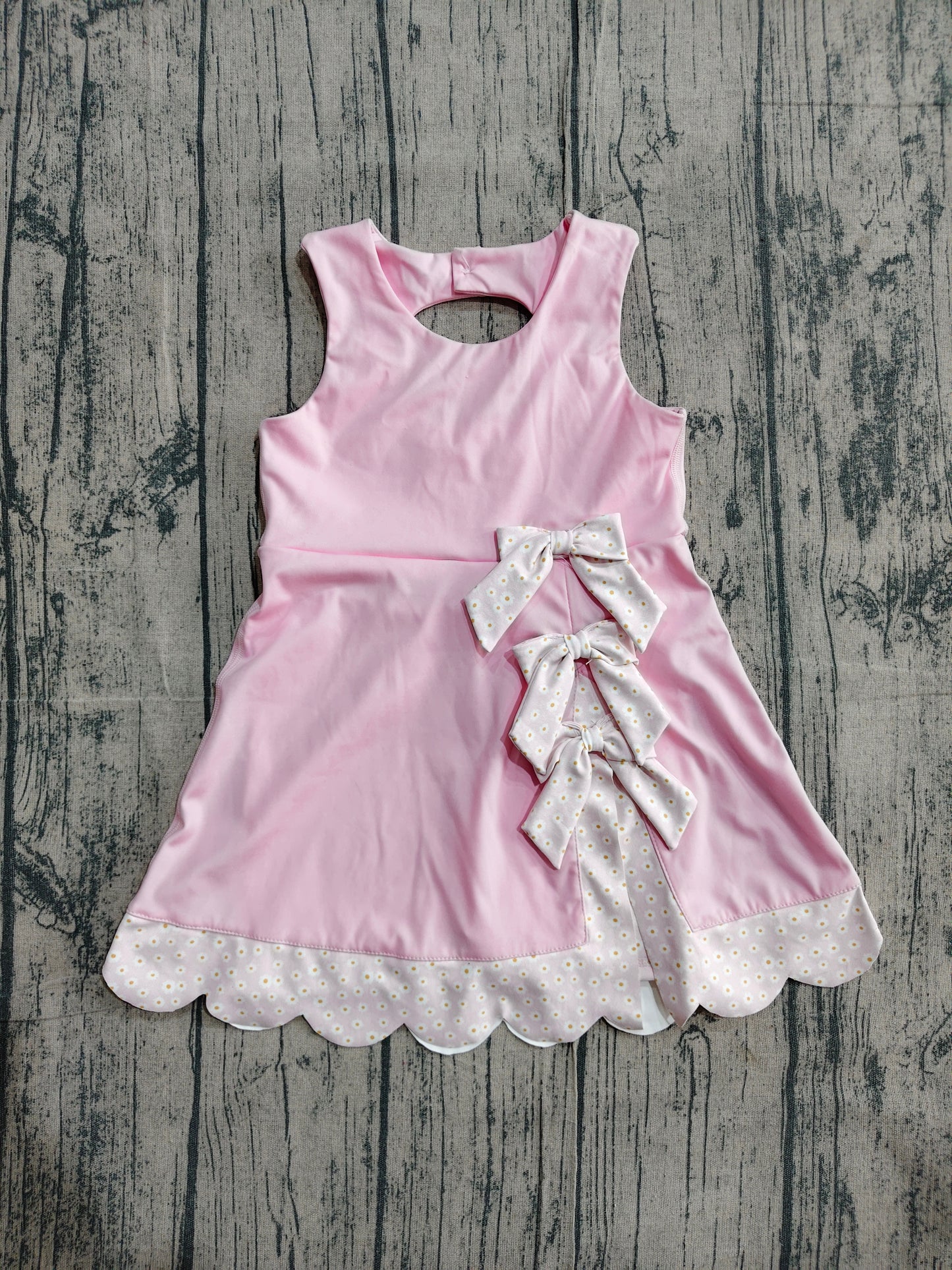 ( No moq ) Preorder Baby Girls Sleeveless Bows Yoga Shorts Ruffle Knee Length Pink Dress