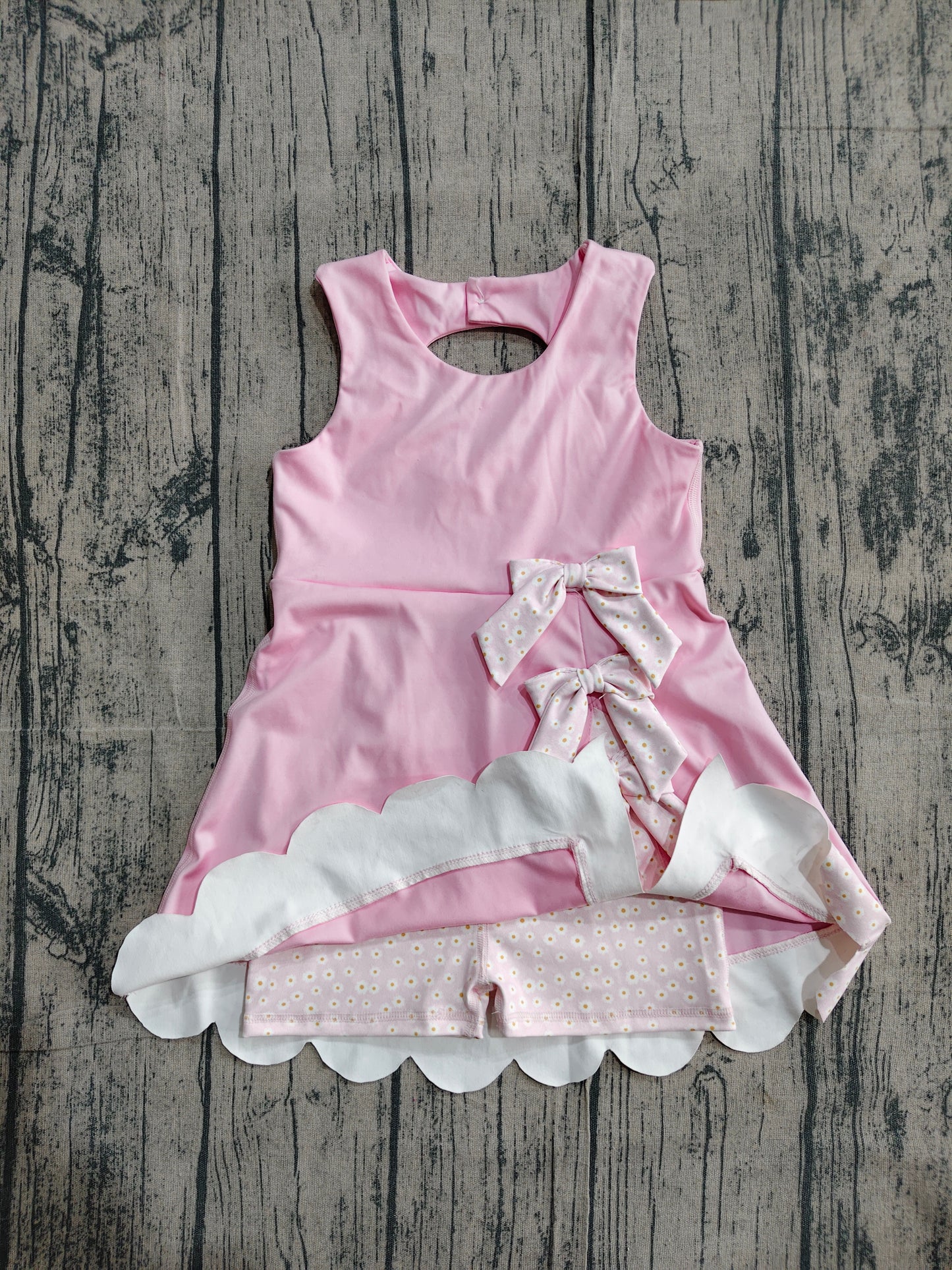 ( No moq ) Preorder Baby Girls Sleeveless Bows Yoga Shorts Ruffle Knee Length Pink Dress