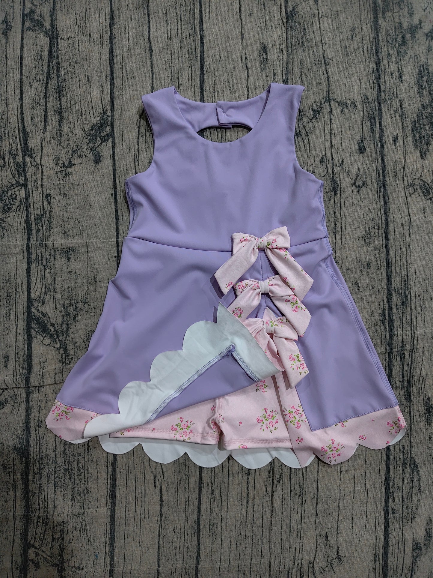 Baby Girls Kids Sleeveless Bows Yoga Shorts Ruffle Knee Length Purple Dress RTS