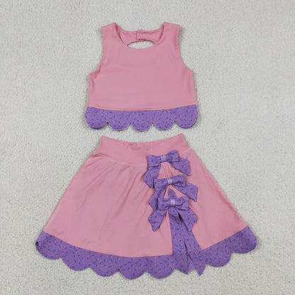 Sibling Baby Girls Kids Sleeveless Tops Bows Skirt Shorts Yoga Clothes Sets RTS