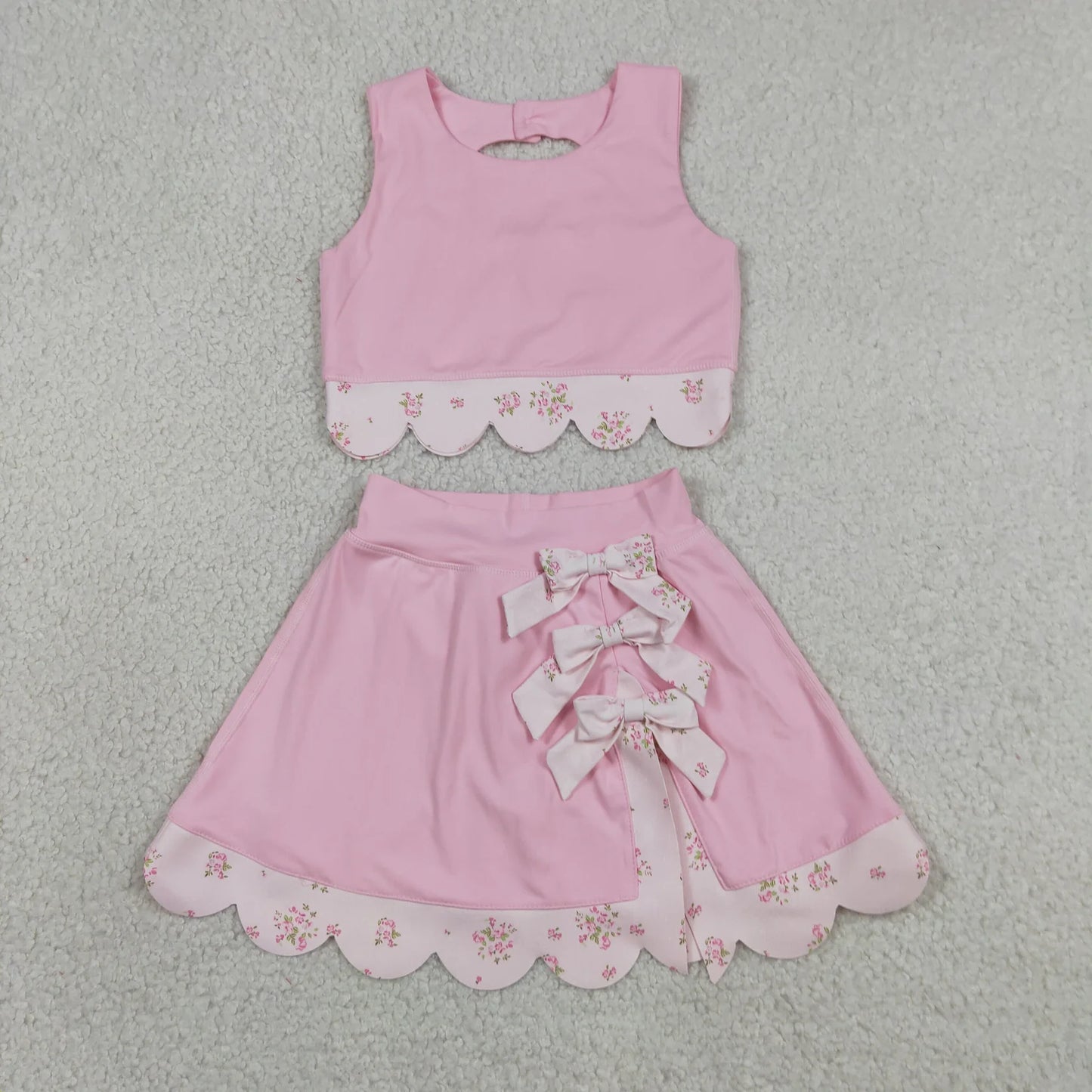 Sibling Baby Girls Kids Sleeveless Tops Bows Skirt Shorts Yoga Clothes Sets RTS