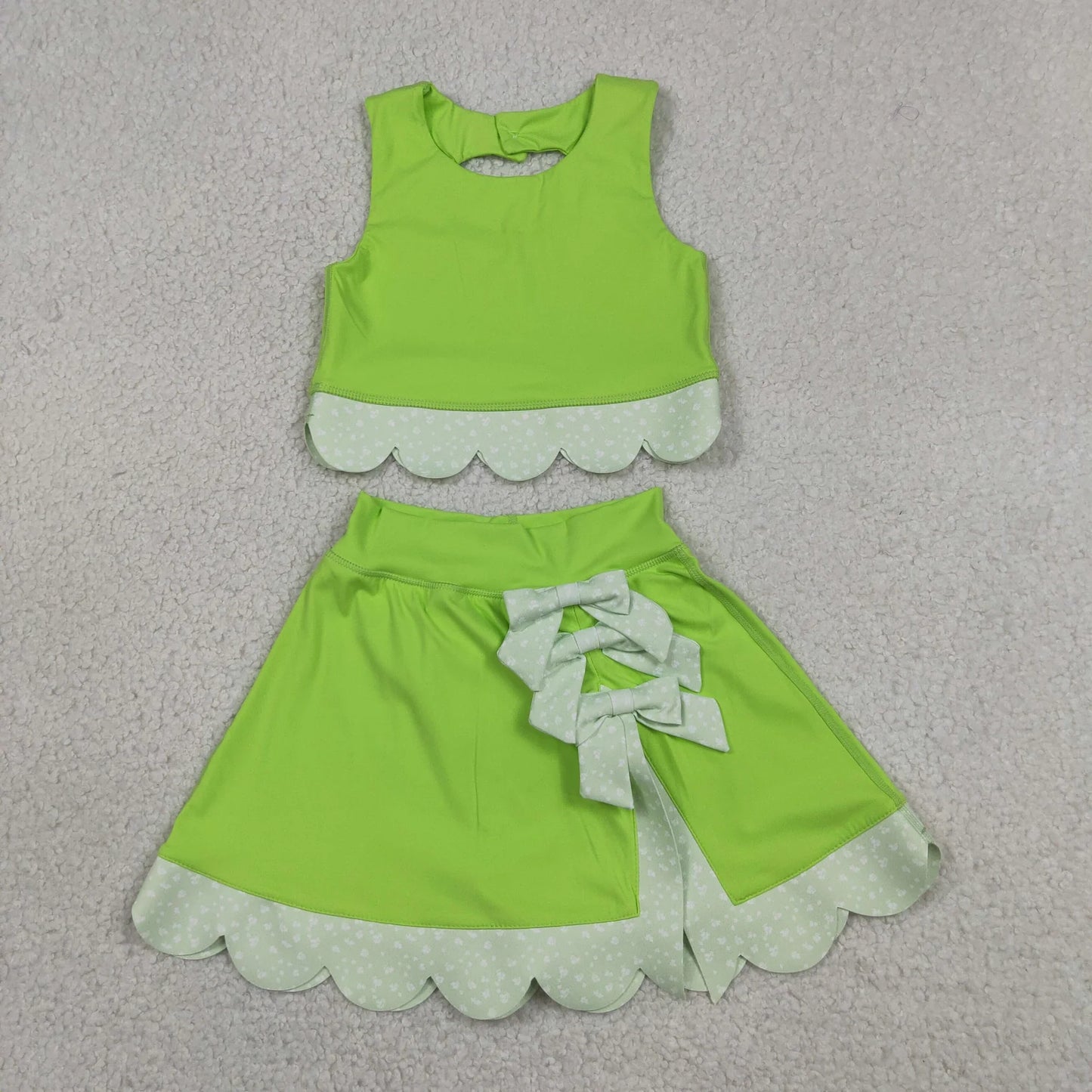 Sibling Baby Girls Kids Sleeveless Tops Bows Skirt Shorts Yoga Clothes Sets RTS
