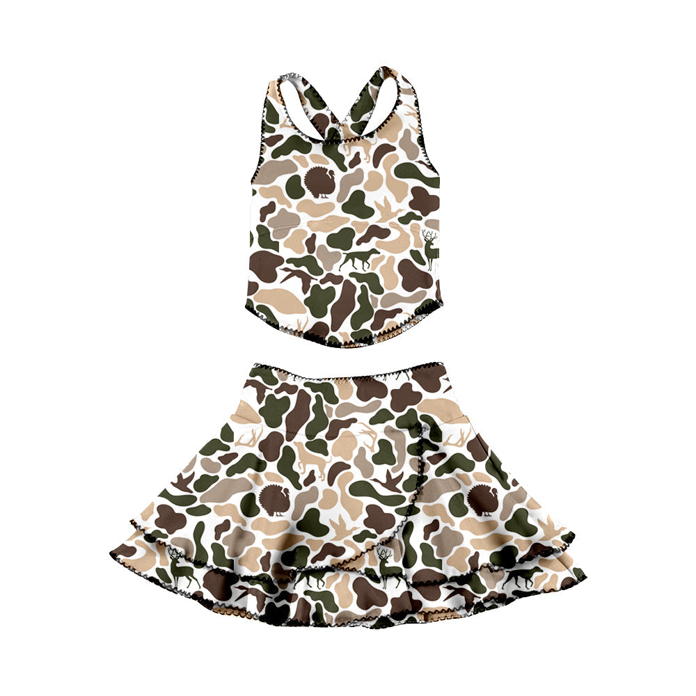 ( Moq 5 ) Preorder Baby Girls Dogs Ducks Deer Camo Tops Ruffle Skirt Shorts Yoga Clothes Set
