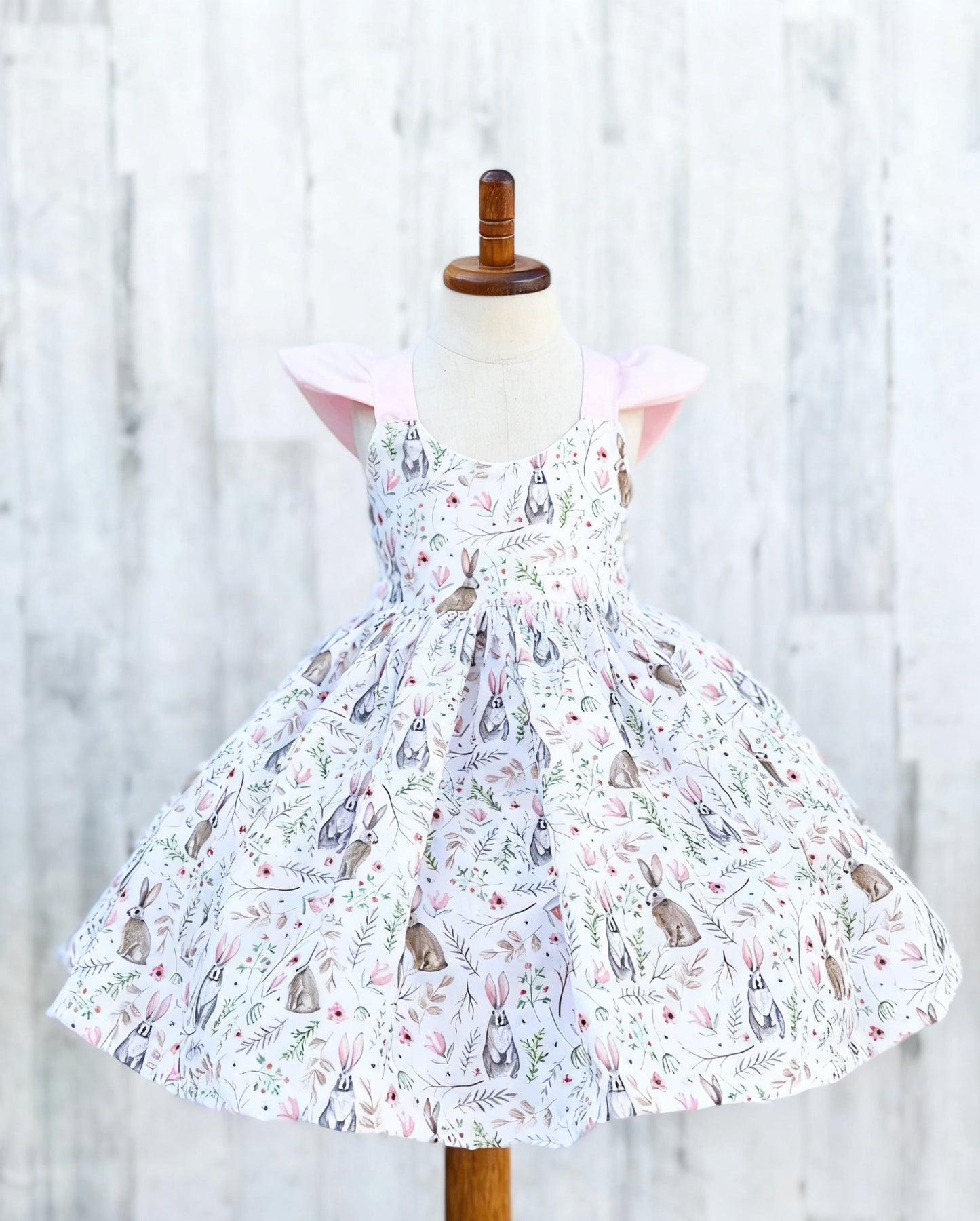 ( Moq 5 ) Preorder Baby Girls Short Sleeves Flower Rabbits Easter Knee Length Dress