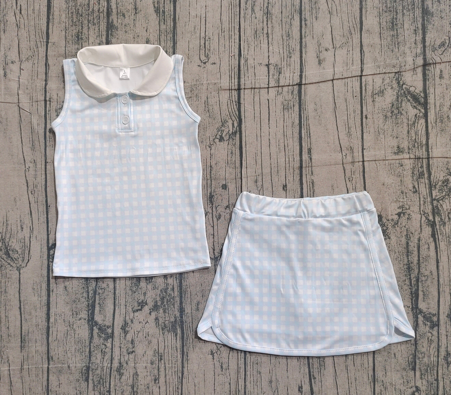 Baby Girls Sleeveless Blue Plaid Buttons Tops Skirt Shorts Yoga Clothes Set RTS