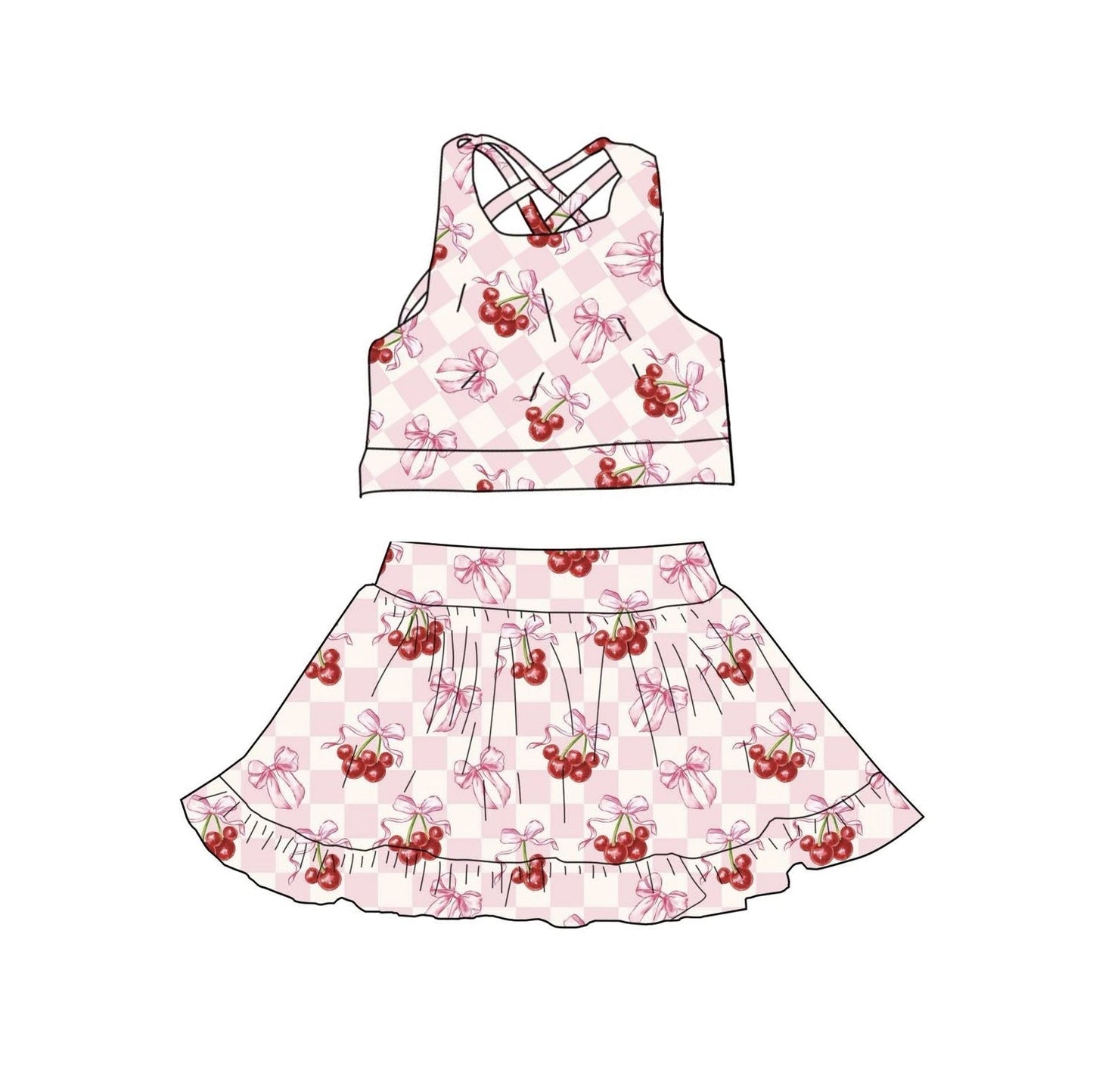 ( Moq 5 ) Preorder Baby Girls Sleeveless Bows Tops Skirt Shorts Yoga Clothes Set