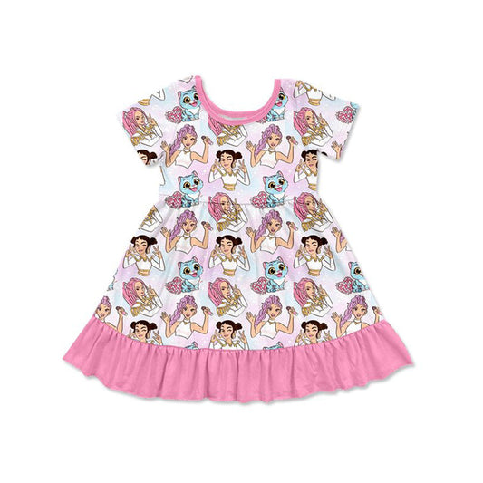 ( Moq 5 ) Preorder Baby Girls Short Sleeves Singer Hearts Ruffle Knee Length Dress