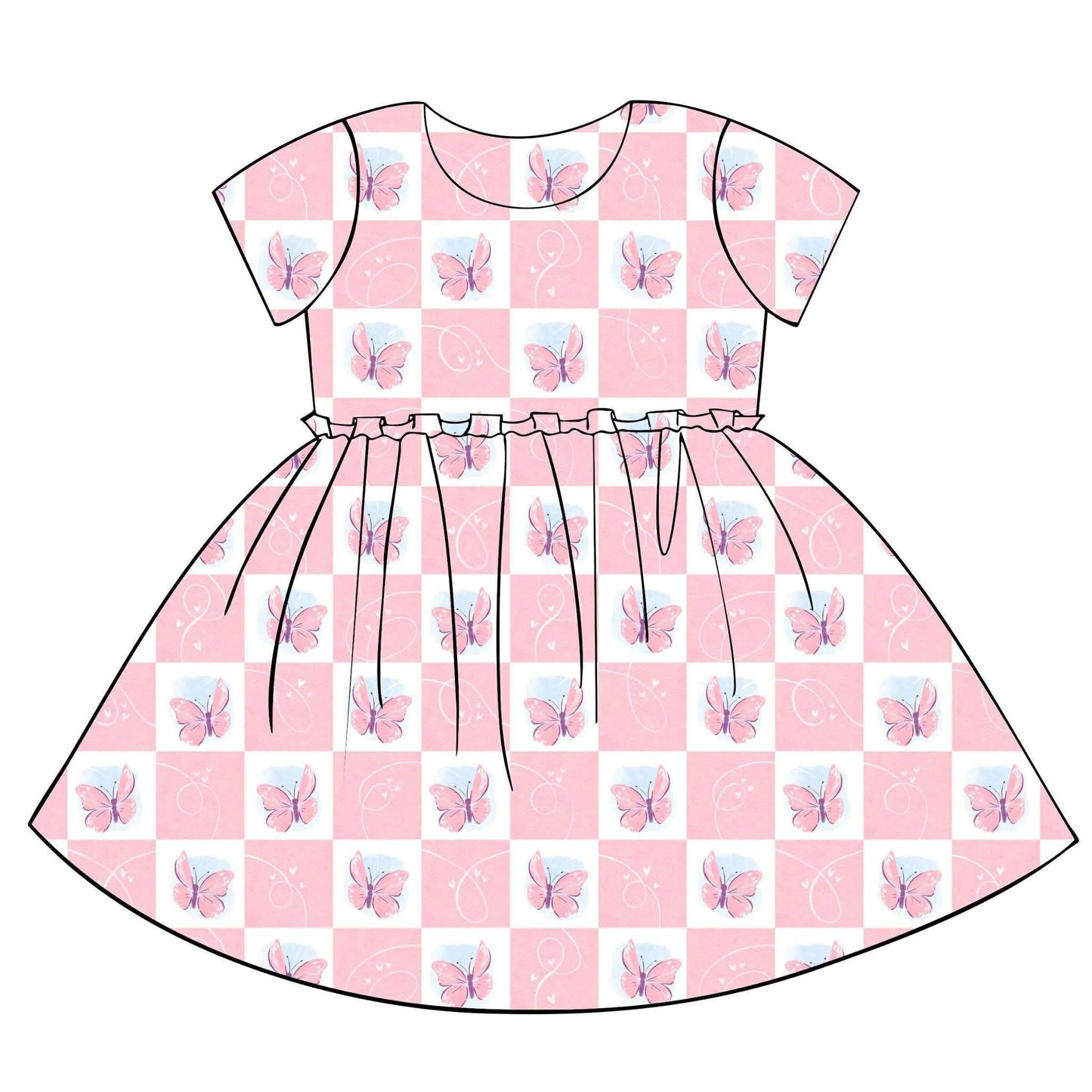 ( Moq 5 ) Preorder Baby Girls Short Sleeves Butterfly Hearts Valentines Knee Length Dress