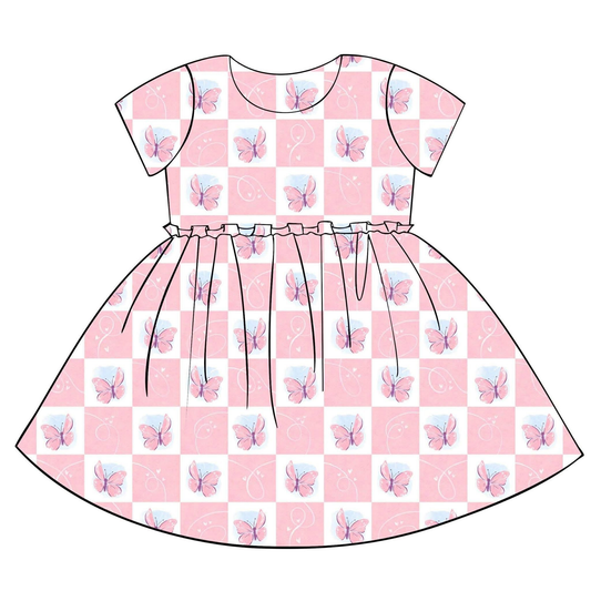 ( Moq 5 ) Preorder Baby Girls Short Sleeves Butterfly Hearts Valentines Knee Length Dress