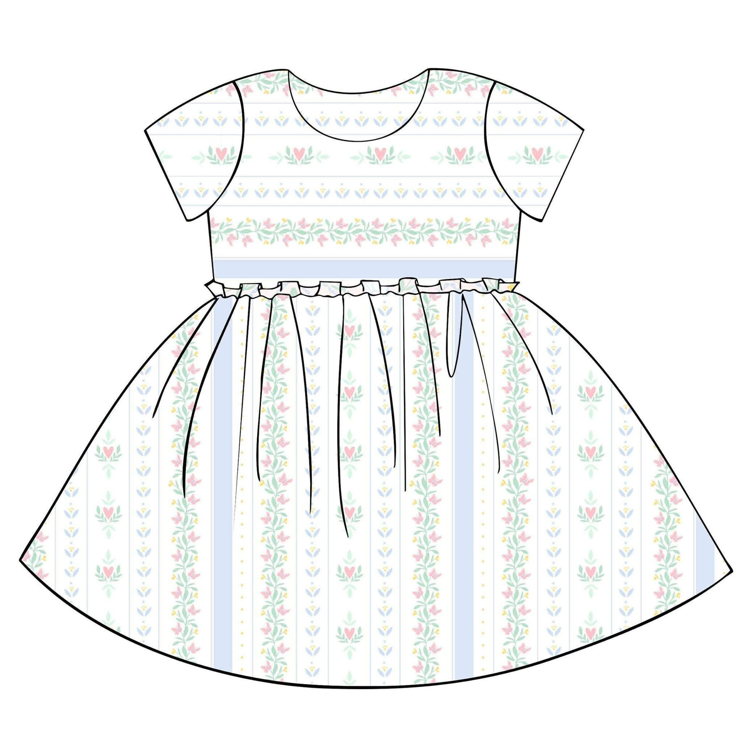 ( Moq 5 ) Preorder Baby Girls Short Sleeves Flower Hearts Valentines Knee Length Dress