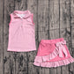Baby Girls Pink Stripes Buttons Tops Ruffle Bow Skirt Shorts Yoga Active Set