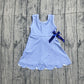 Baby Girls Blue Checked Bow Ruffle Yoga Active Shorts Knee Length Scallop Dress RTS