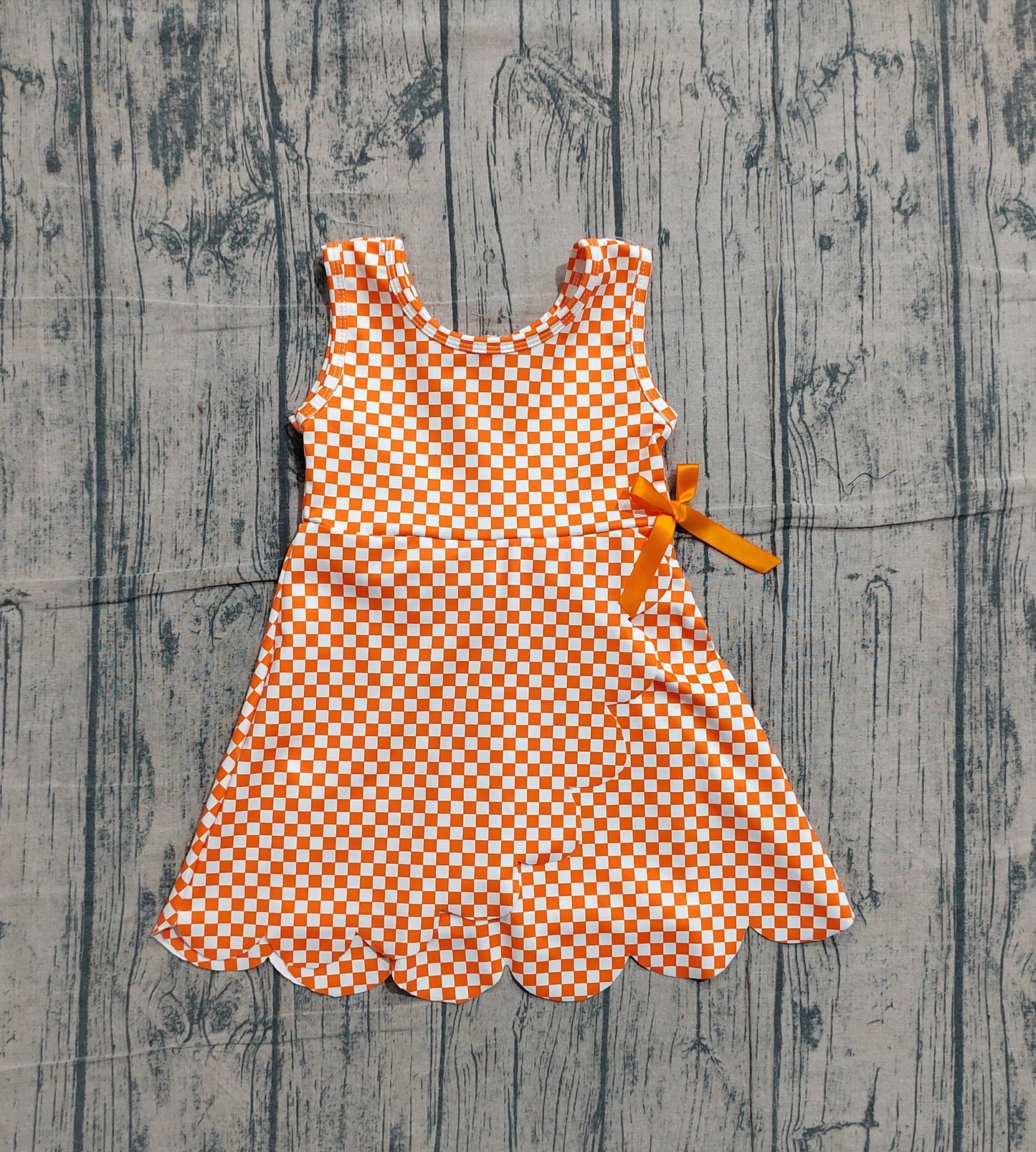 Baby Girls Orange Checked Bow Ruffle Yoga Active Shorts Knee Length Scallop Dress RTS