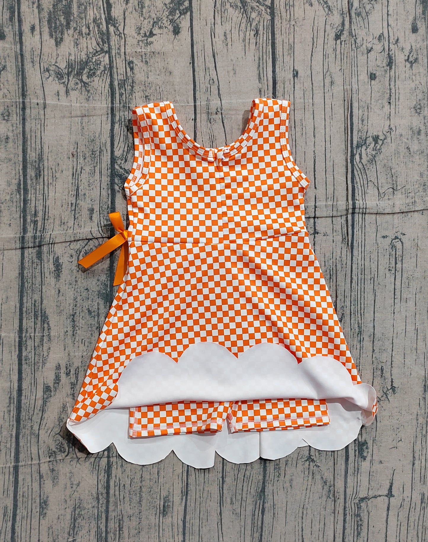 Baby Girls Orange Checked Bow Ruffle Yoga Active Shorts Knee Length Scallop Dress RTS