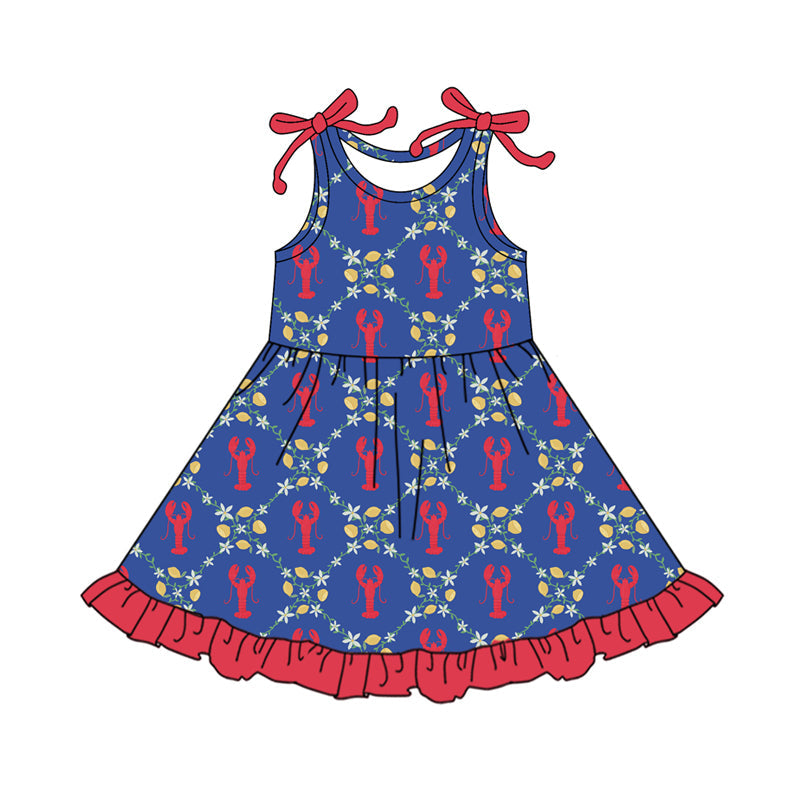 ( Moq 5 ) Preorder Baby Girls Kids Straps Crawfish Flower Ruffle Knee Length Dress