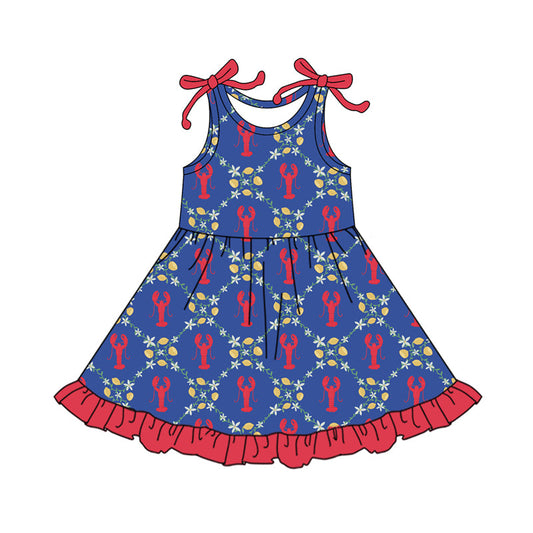 ( Moq 5 ) Preorder Baby Girls Kids Straps Crawfish Flower Ruffle Knee Length Dress