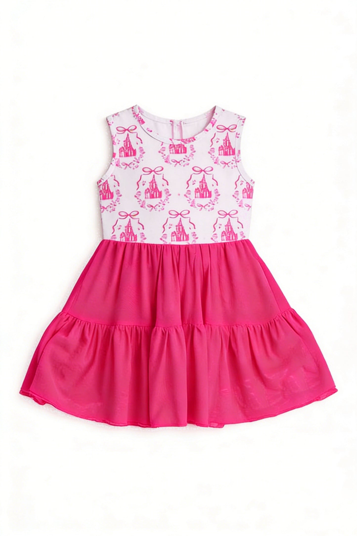 ( Moq 5 ) Preorder Baby Girls Kids Sleeveless Castles Bows Pink Yoga Active Knee Length Yoga Dress