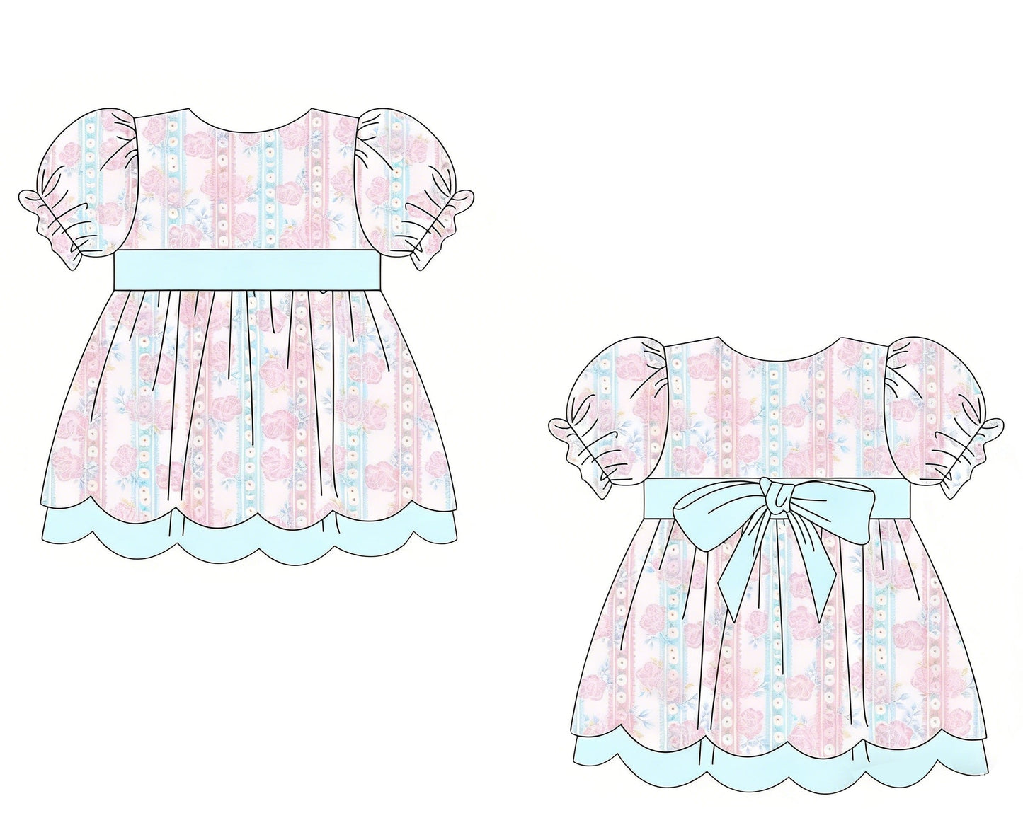 ( Moq 5 ) Preorder Baby Girls Kids Short Sleeves Flowers Ruffle Knee Length Dress