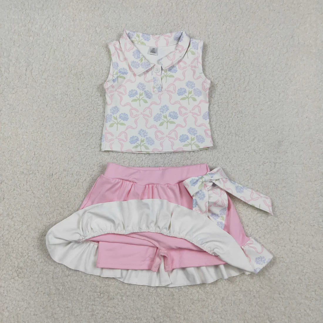 Sibling Baby Girls Bows Buttons Tops Ruffle Pink Skirts Shorts Yoga Active Clothes Sets RTS