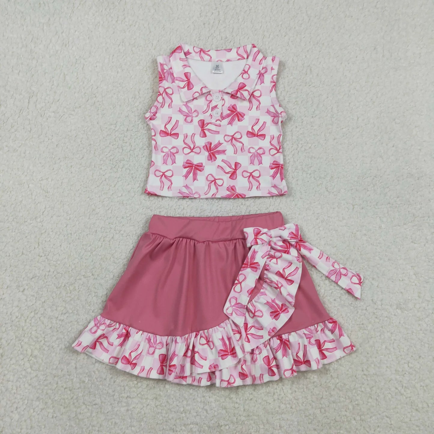 Sibling Baby Girls Bows Flower Buttons Tops Ruffle Pink Skirts Shorts Yoga Active Clothes Sets RTS
