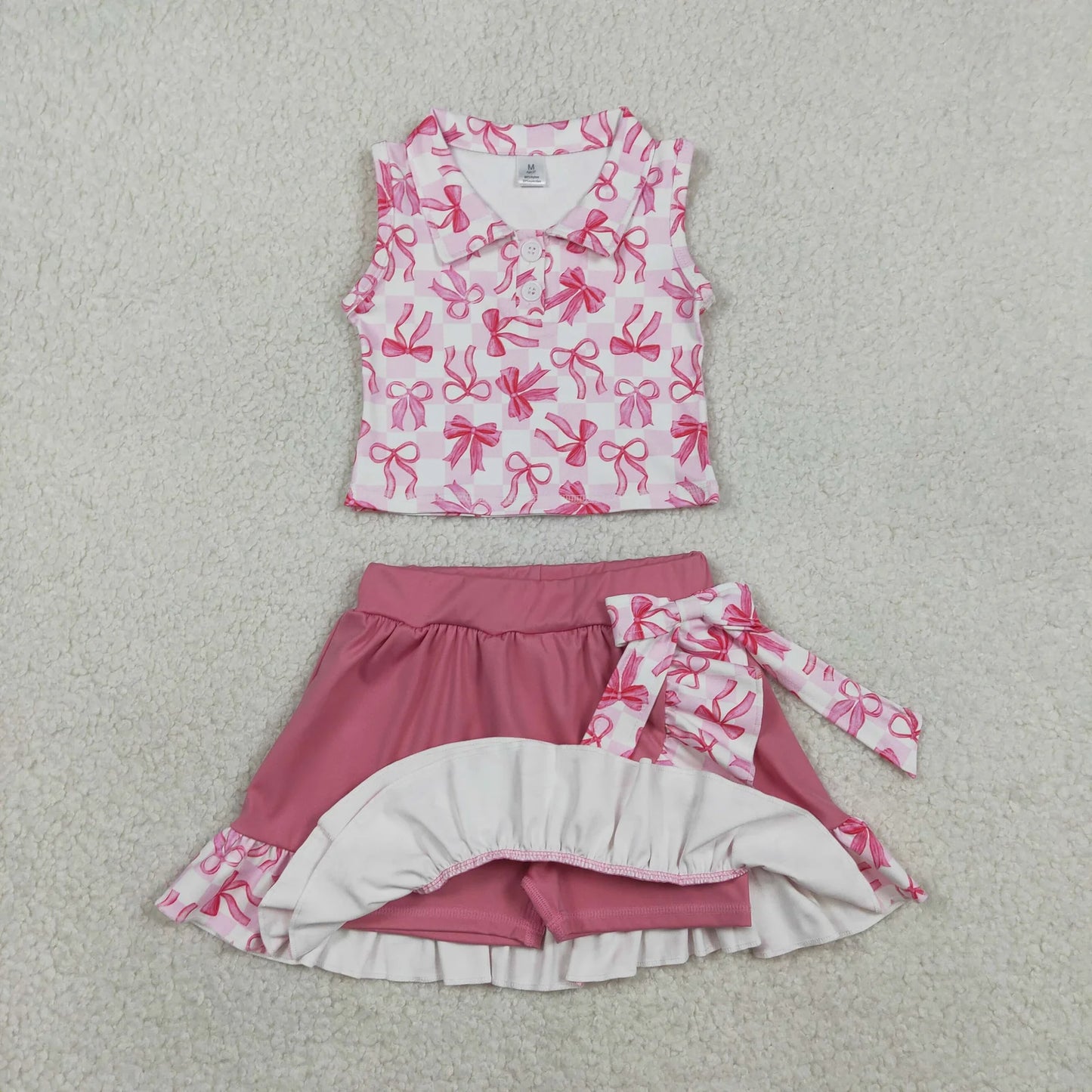 Sibling Baby Girls Bows Flower Buttons Tops Ruffle Pink Skirts Shorts Yoga Active Clothes Sets RTS