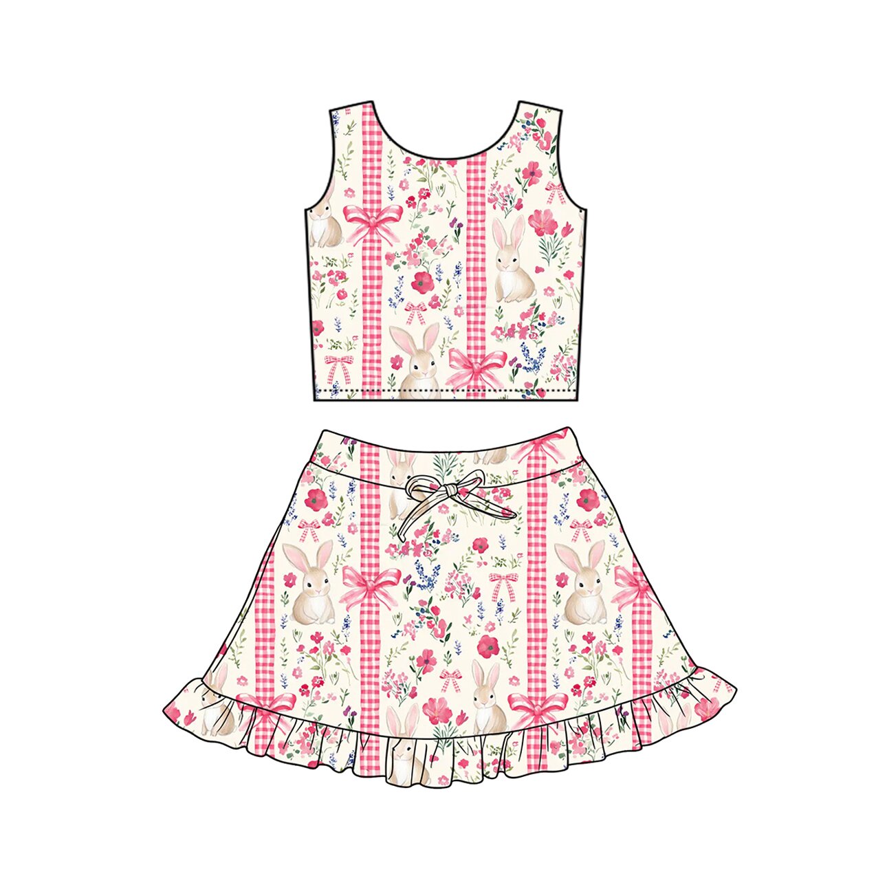 ( Moq 5 ) Preorder Baby Girls Rabbits Flowers Bows Tops Skirt Shorts Easter Yoga Clothes Set
