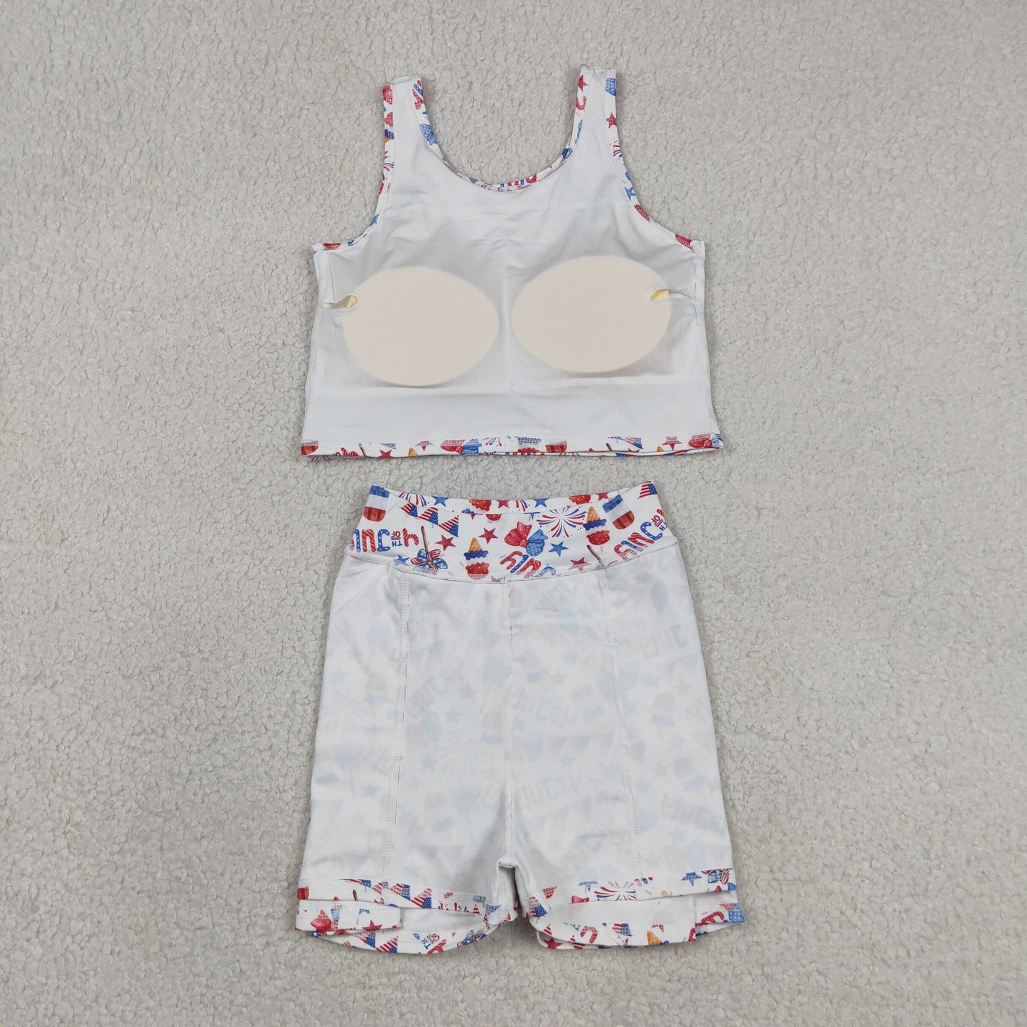 Sibling Baby Girls Kids Flags Bows Tops Skirts Shorts Sets 4th of July Yoga Active Clothes