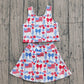Baby Girls Flags Bows Flowers Tops Skirt Shorts 4th of July Set Yoga Clothes RTS