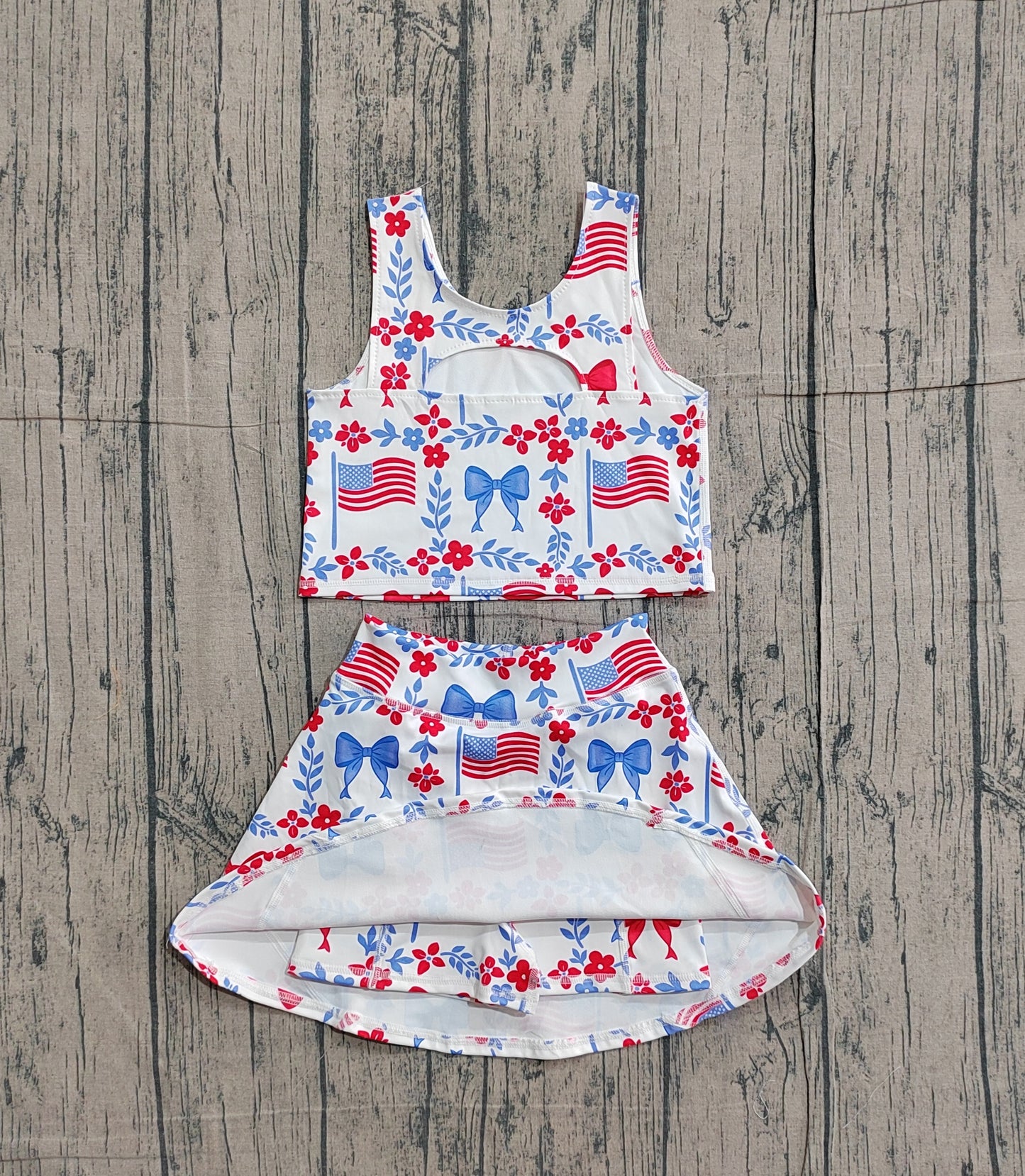 Baby Girls Flags Bows Flowers Tops Skirt Shorts 4th of July Set Yoga Clothes RTS