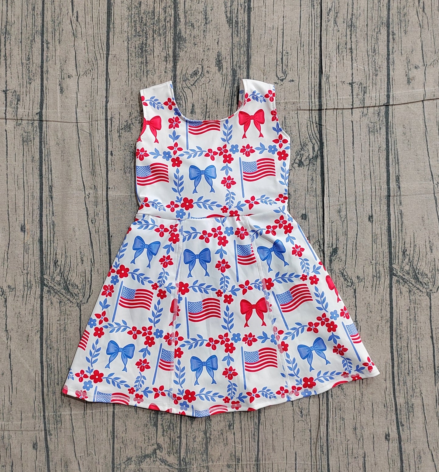 Baby Girls Kids Flags Bows Flowers 4th of July Shorts Knee Length Yoga Dress RTS