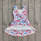 Baby Girls Kids Flags Bows Flowers 4th of July Shorts Knee Length Yoga Dress RTS